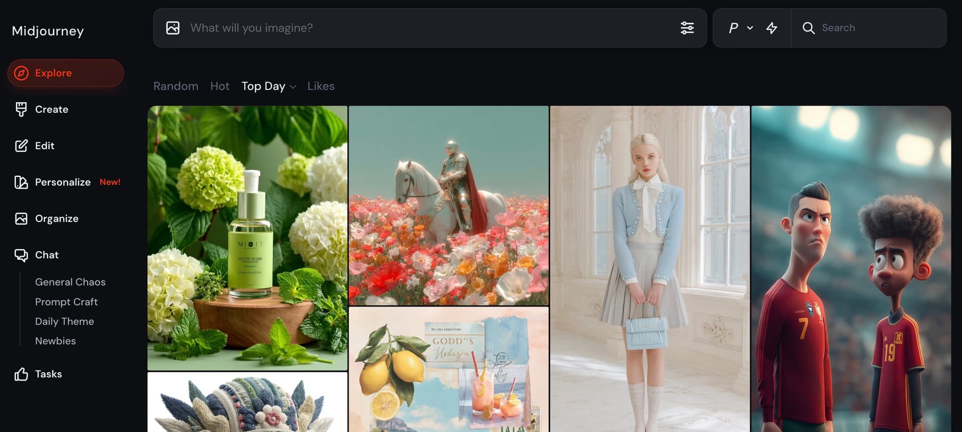 Midjourney's interface, with a focus on cinematic, photorealistic artwork