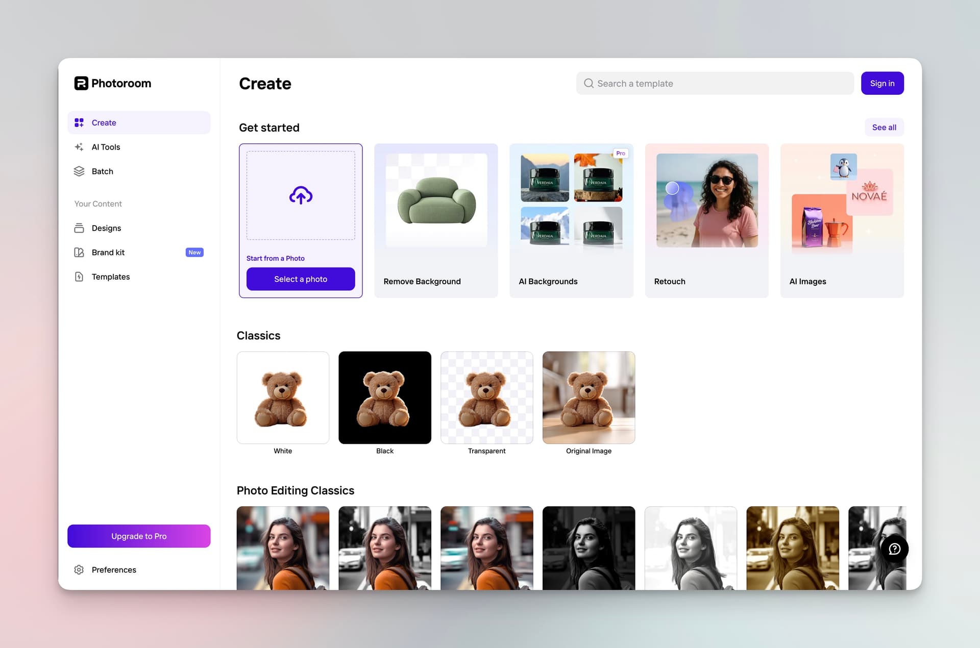 PhotoRoom interface