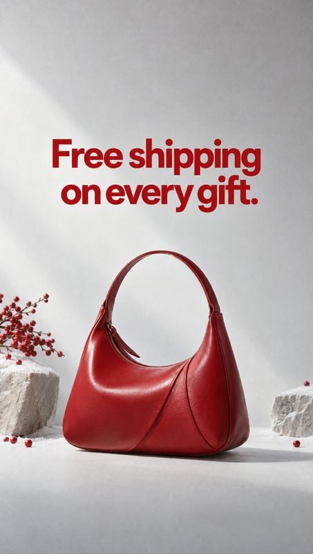 red leather handbag still life product photo: A sculptural red leather handbag is staged on a pale studio surface with stone blocks and red berries, beneath bo…