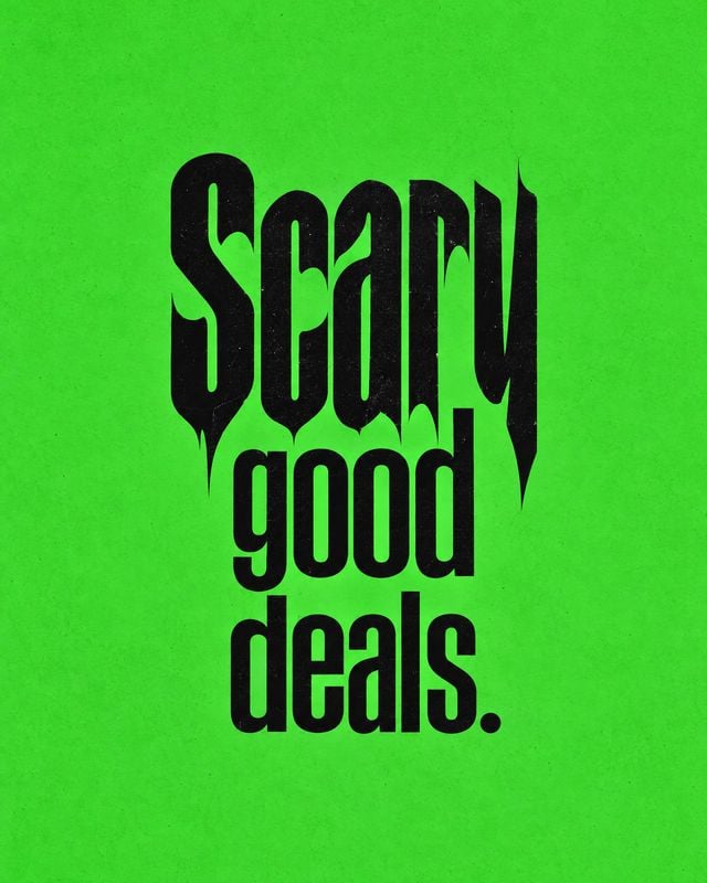 posters product photo: Bold black display lettering reading “Scan good deals.” is centered on a vivid green textured background, creating a punchy promotional…
