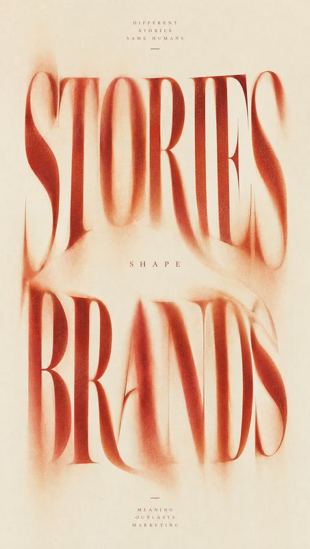 posters product photo: Large, distorted red serif lettering fills a warm cream background, with small supporting text and a minimal editorial mood.