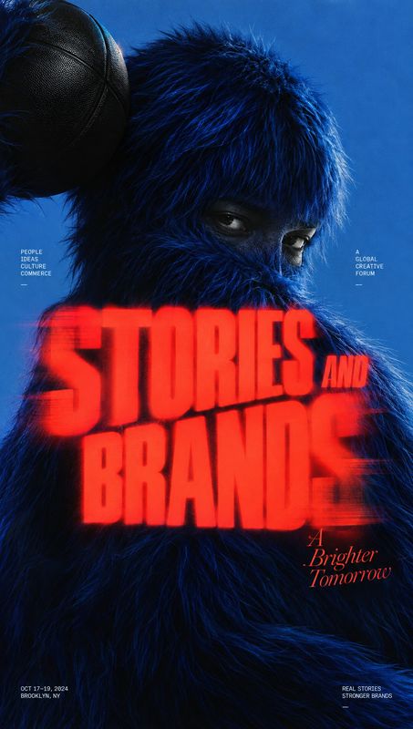 posters product photo: A close-cropped figure in vivid blue fur holds a basketball against a saturated blue background, with oversized glowing red event typogr…