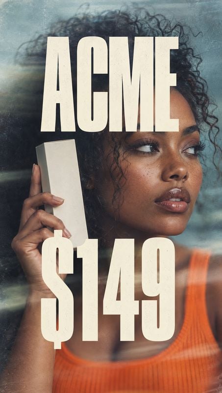 rectangular product box product in hand product photo: A curly-haired woman in an orange top holds a plain rectangular box beside her face against a cool, refl…
