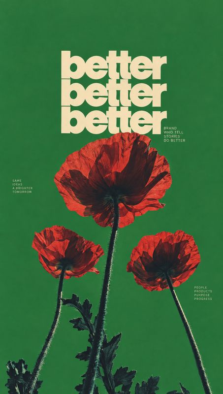 close-up detail product photo: Three vivid red poppies rise against a saturated green background beneath bold cream typography, creating a striking graphic cam…