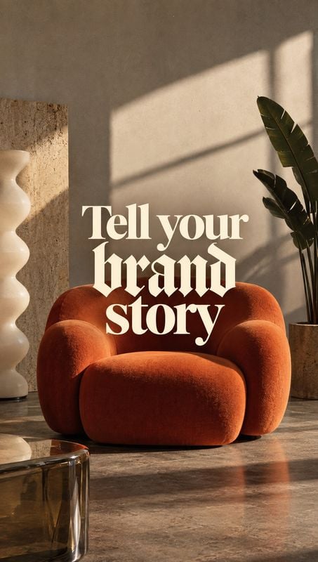 upholstered armchair room set product photo: A sculptural rust-colored armchair anchors a warmly styled interior, lit by strong late-afternoon sunlight and ove…