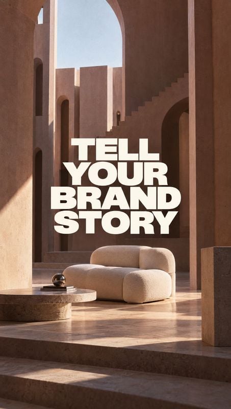 sofa room set product photo: A sculptural cream sofa and low stone table sit in a warm, monumental architectural interior, with oversized white lettering and s…