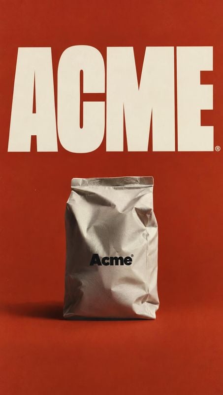foil pouch food and drink product photo: A crumpled silver pouch sits against a saturated red studio backdrop beneath oversized cream-colored lettering, creati…