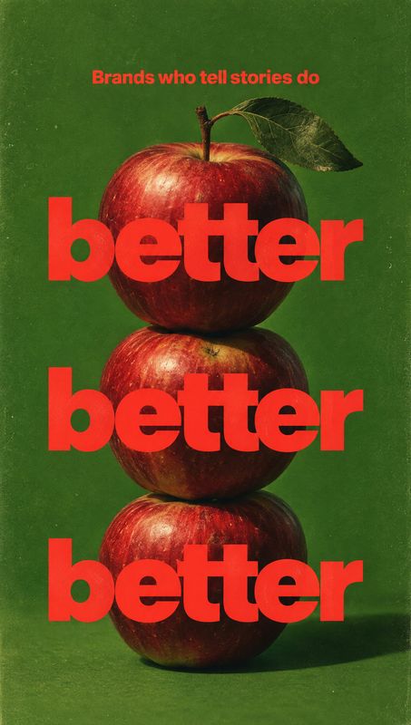 apples ingredients product photo: Three glossy red apples are stacked against a textured green studio backdrop, overlaid with bold red typography for a playful…