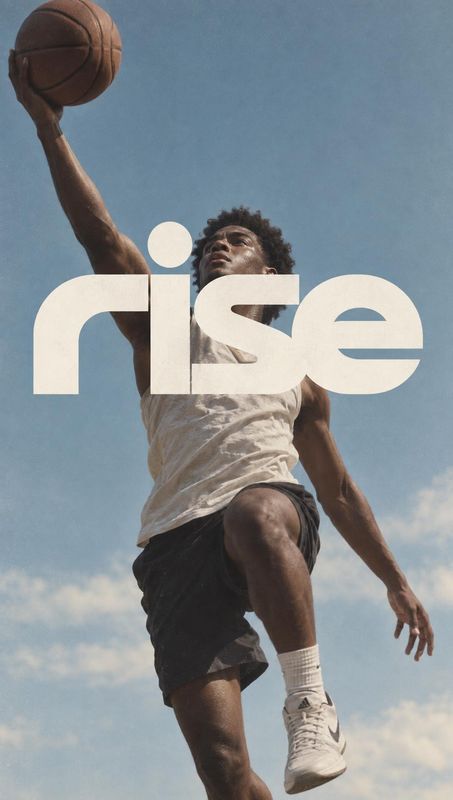 basketball sneakers action & motion product photo: A basketball player leaps toward the hoop beneath a clear blue sky, wearing a white tank and dark shorts as…
