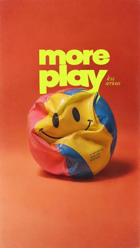 smiley-face inflatable toy floating product product photo: A crumpled, brightly colored smiley-face inflatable sits against a vivid orange studio backdrop bene…