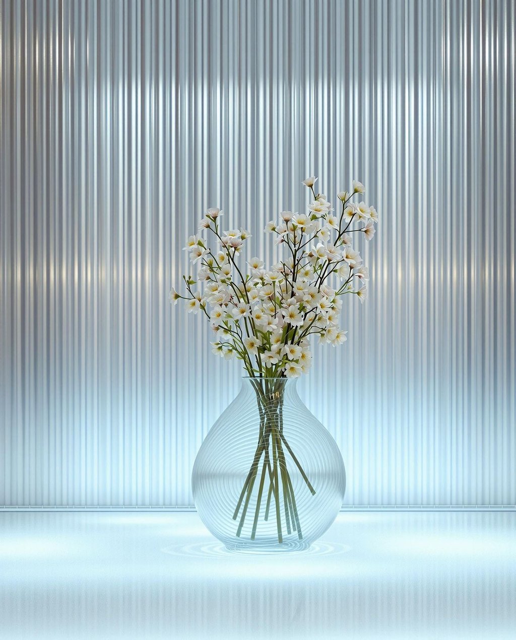 AI-generated lifestyle product shot of a ceramic vase on a warm linen surface with soft natural side lighting and driftwood props