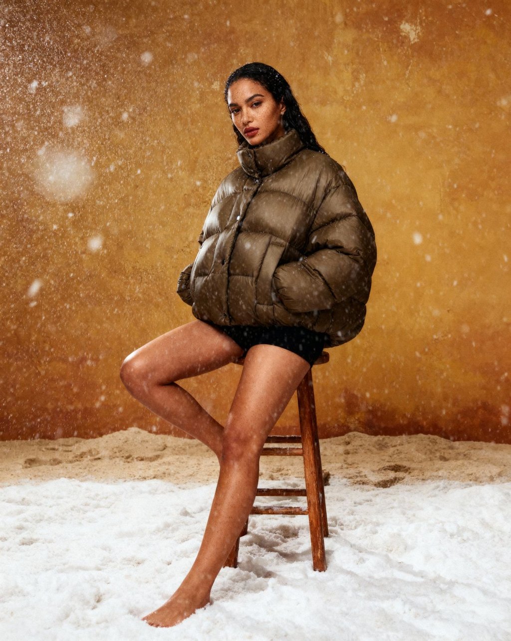 Zara Khaki Water-Repellent Puffer Jacket
