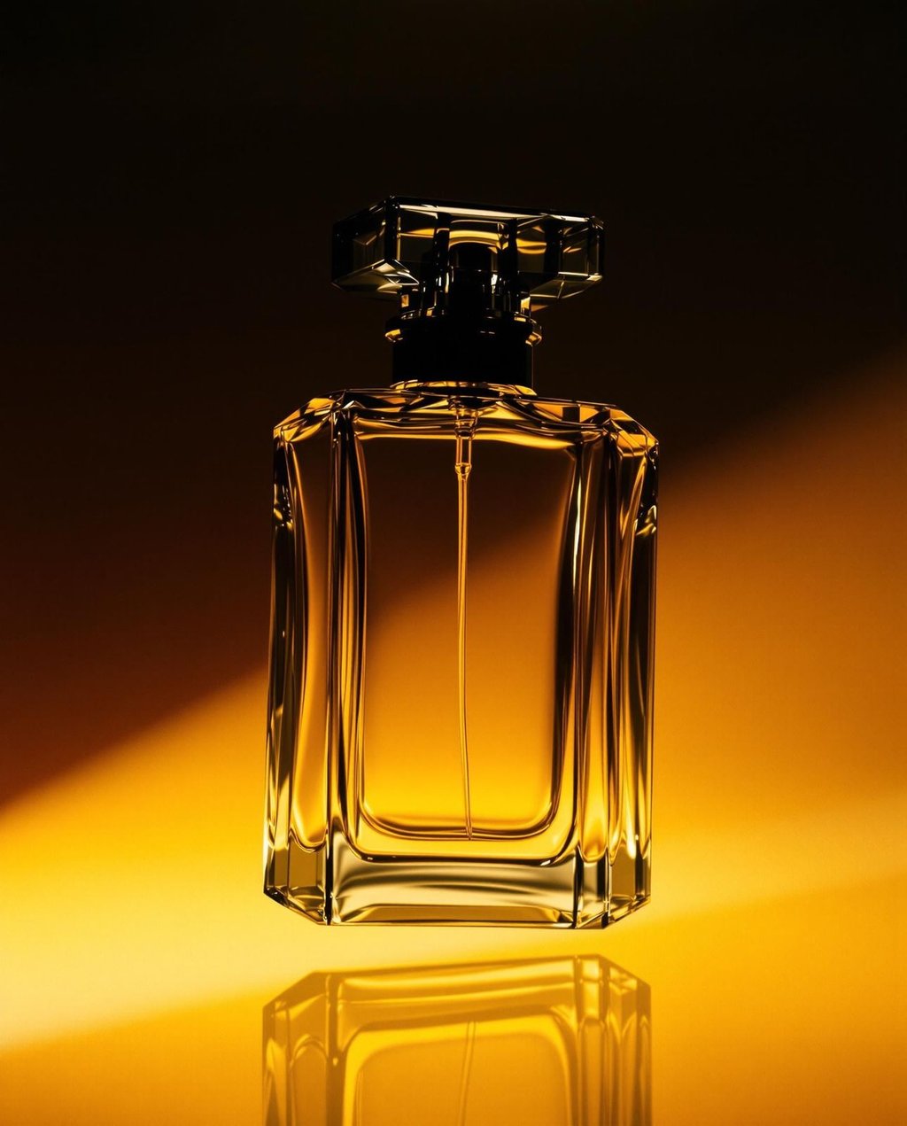 Luxury perfume bottle in a studio environment with dramatic lighting and rich tonal background for product photography