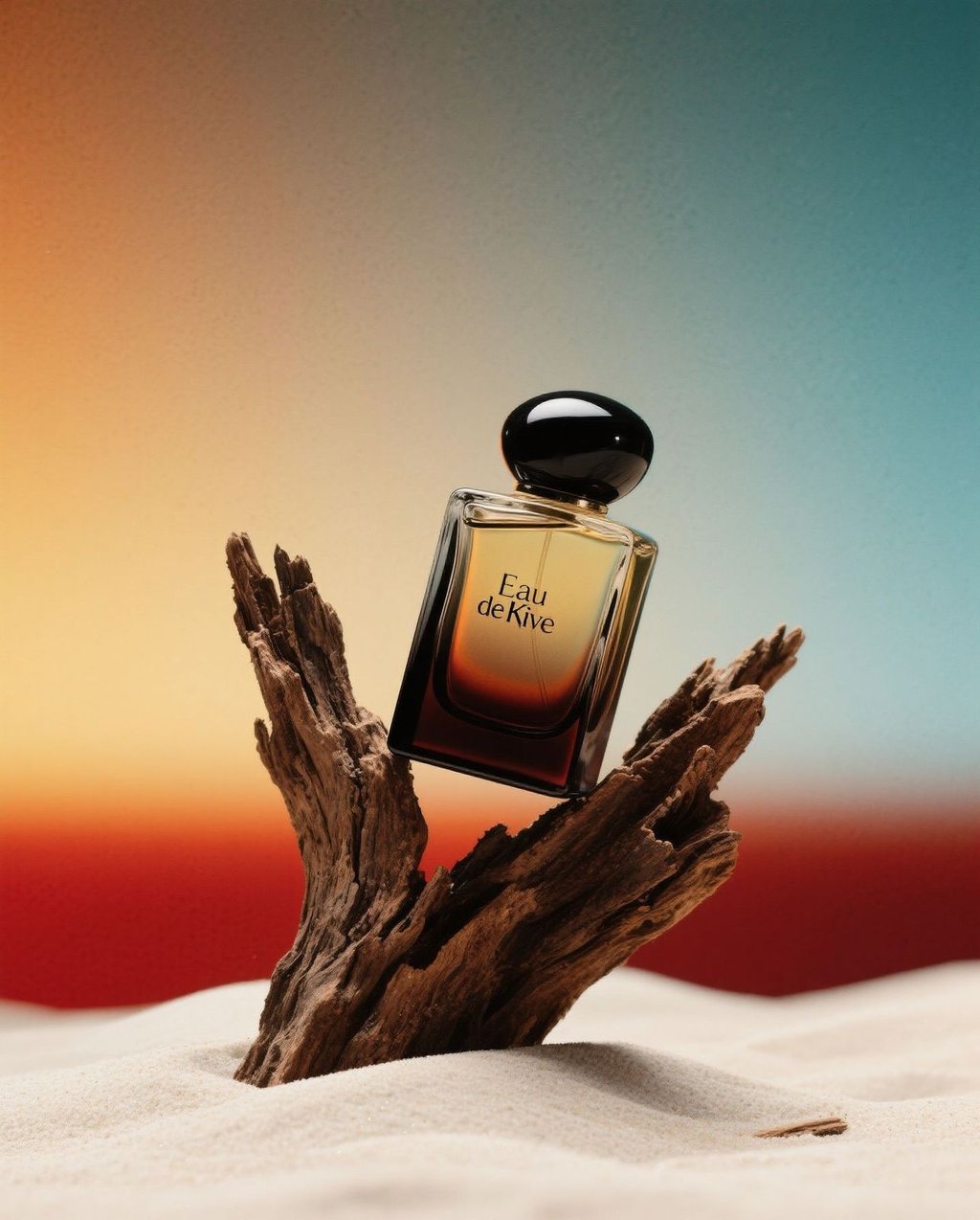 Perfume bottle photographed in a Shoreglow studio environment with warm coastal ambient lighting