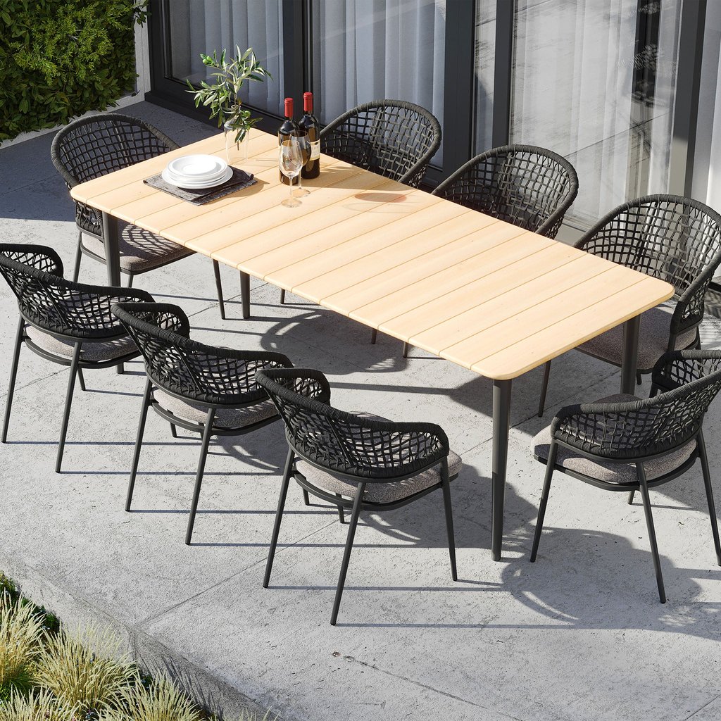 Original product image of Kalama 8 Seat Rectangular Dining Set with Teak Table in Charcoal