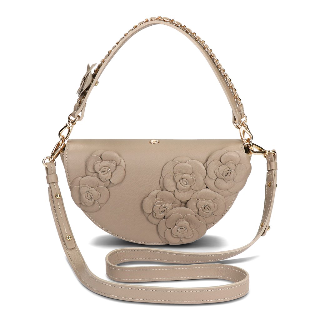 Original product image of BELLA — Beige Leather Clutch with 3D Floral Details