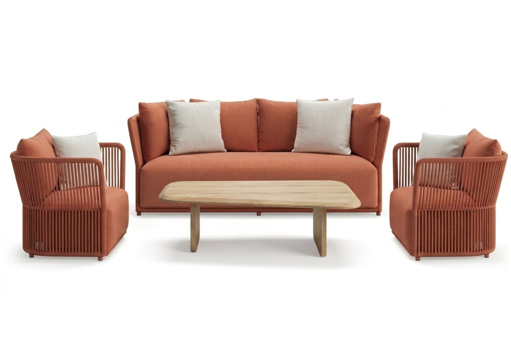 Original product image of Have some joy! - Zestaw ogrodowy | Sofa 3 os + fotel + fotel + drewniany stolik kawowy