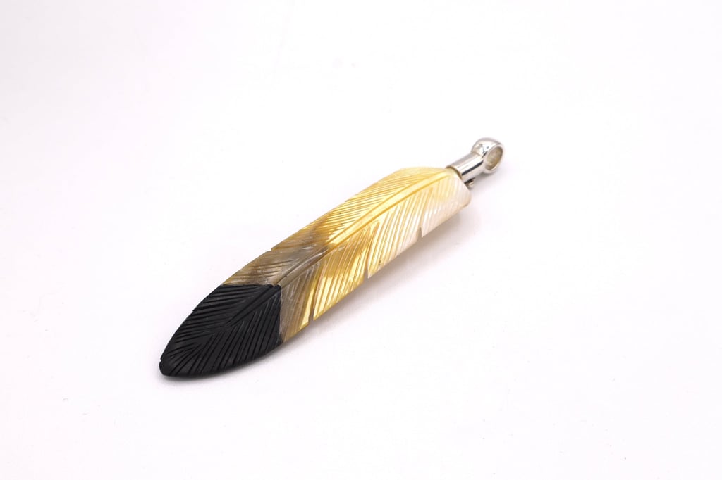 Original product image of Gold Mother of Pearl & Black Onyx Feather Pendant