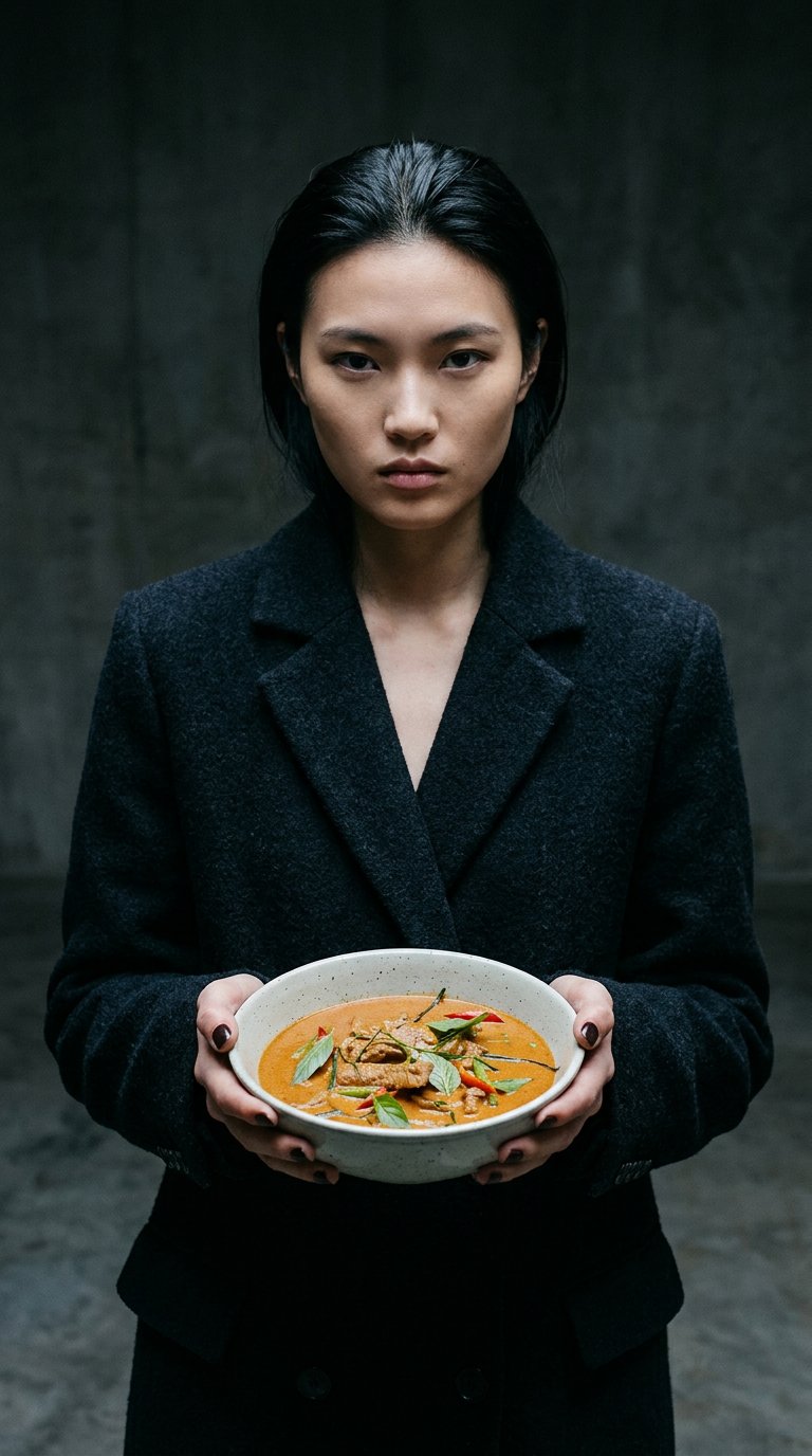 AI product shot of Panang karry med kylling opskrift: Lav panang som på en ægte thailandsk restaurant