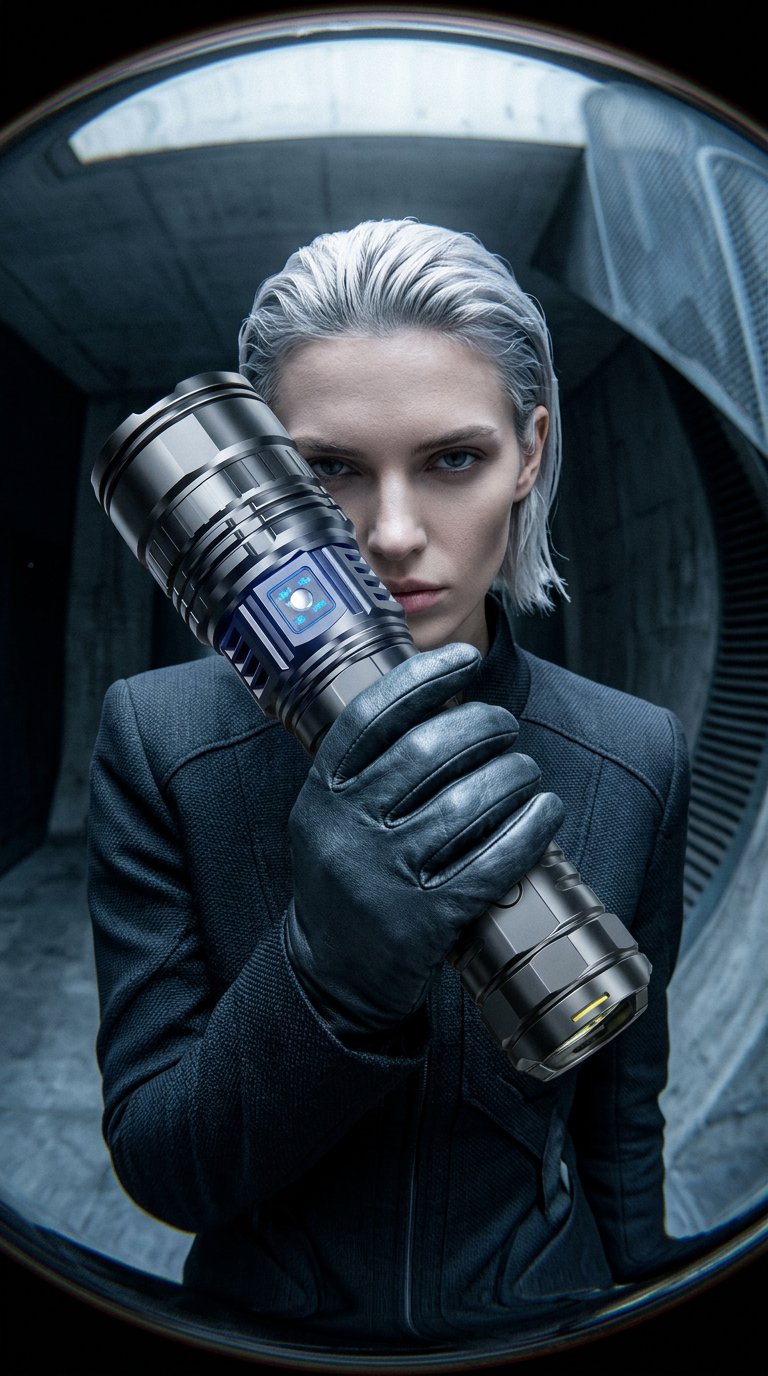 AI product shot of Rechargeable Zoomable LED Flashlight