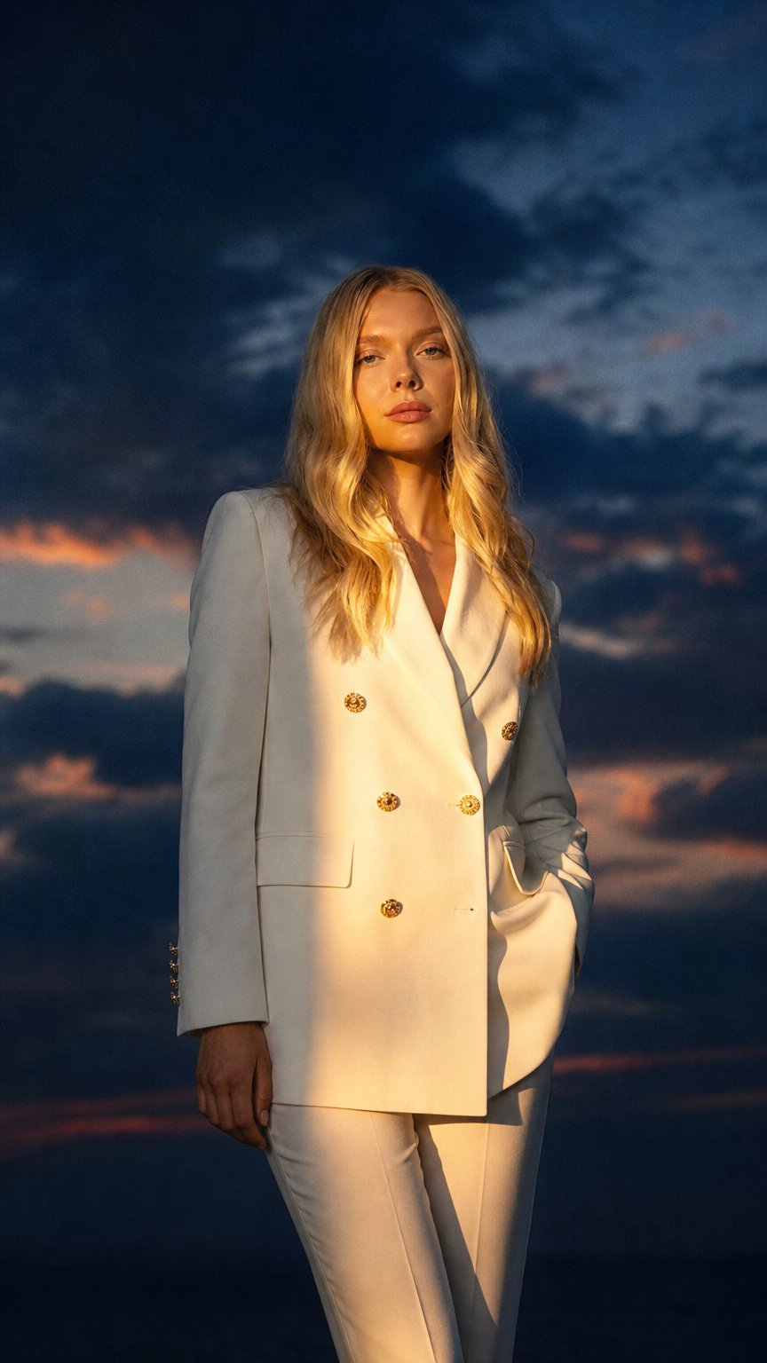 AI product shot of White Italian Double Breasted Wool Women's Blazer
