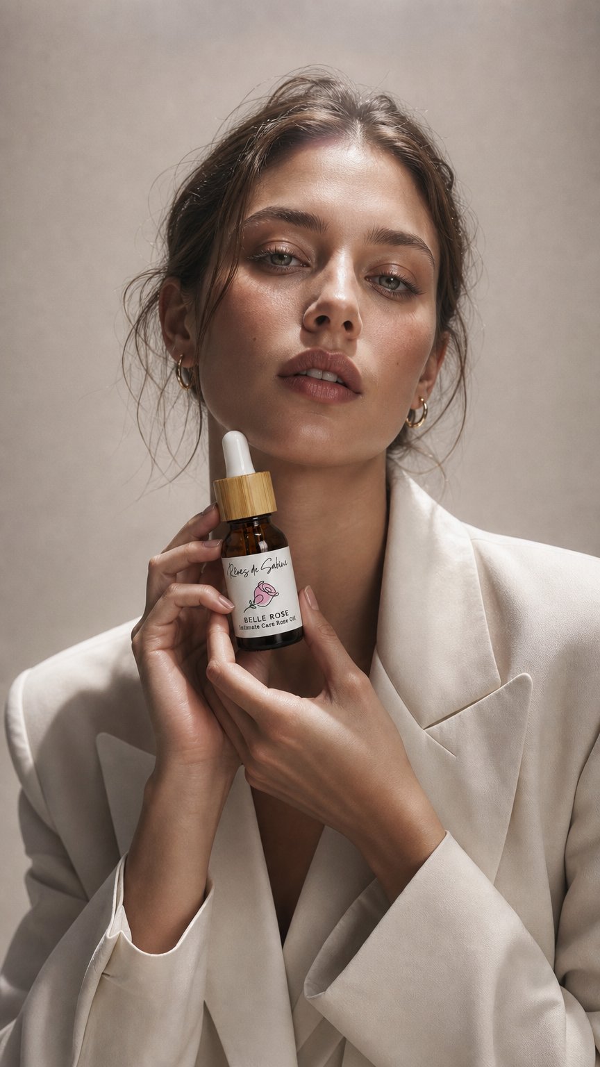AI product shot of Belle Rose Intimate Care Oil - Soothing, Hydrating, Sensuous