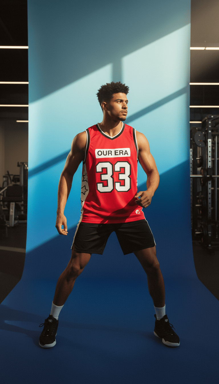 AI product shot of Our Era Basketball Top (Red & White)