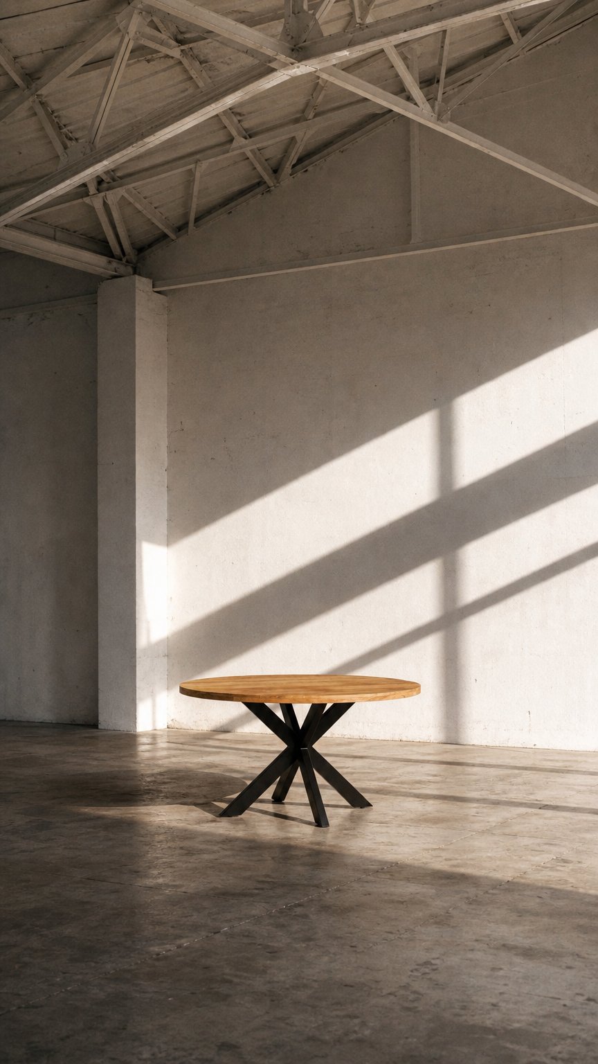 AI product shot of Eettafel Rond Edwin Mangohout Naturel