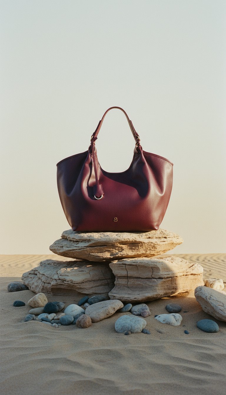 AI product shot of ADELE Borsa a spalla in pelle primo fiore con manici e tracolla regolabili