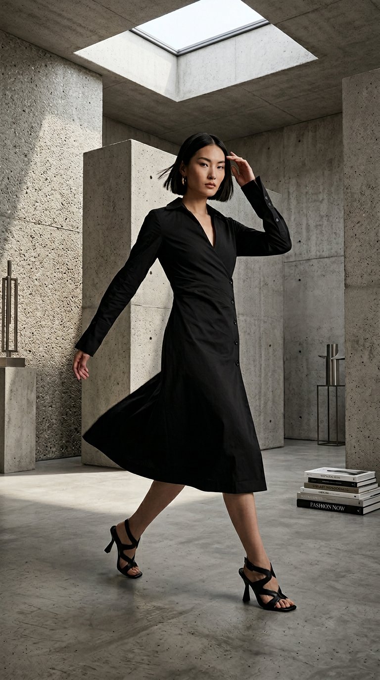 AI product shot of Stretch-Cotton Ruched Mini Shirt Dress