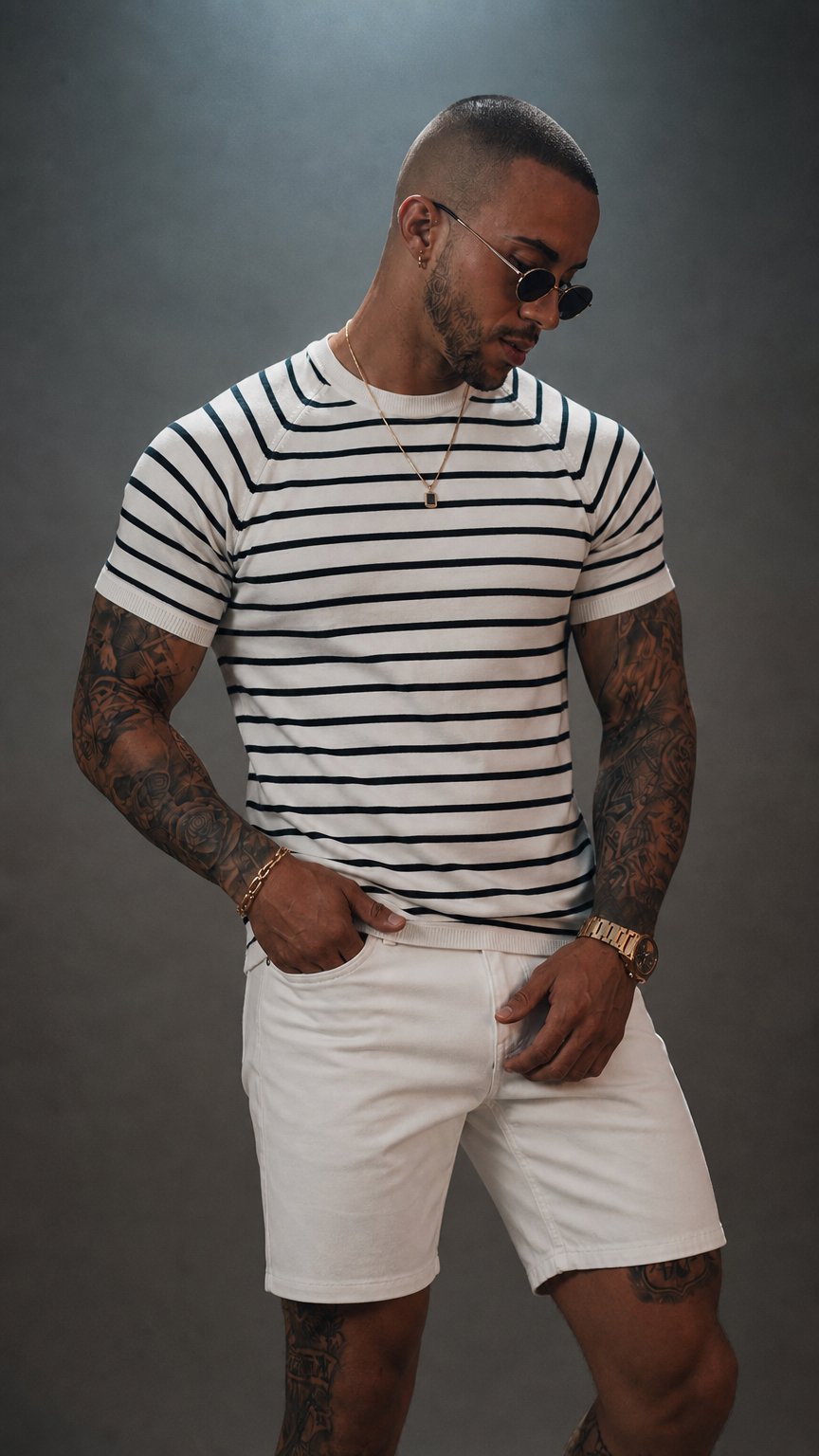 AI product shot of Alvori Stripe Tee - White/Navy