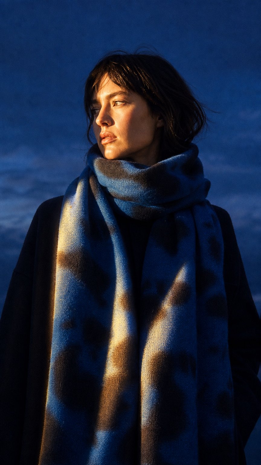 AI product shot of 365 Cashmere Cobalt Tie Dye Wrap