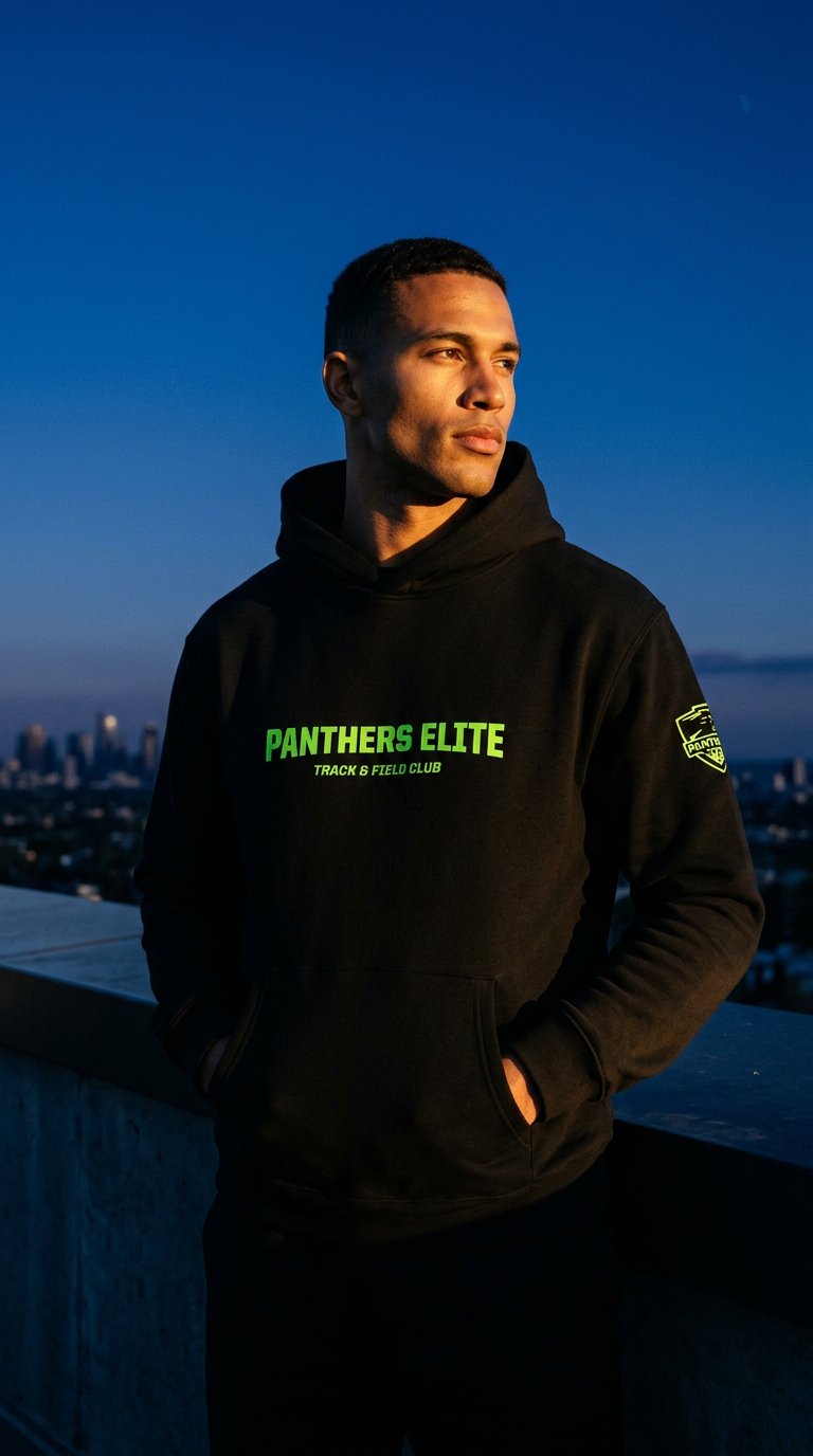 AI product shot of Panthers ELITE Stacked Oversized Hoodie