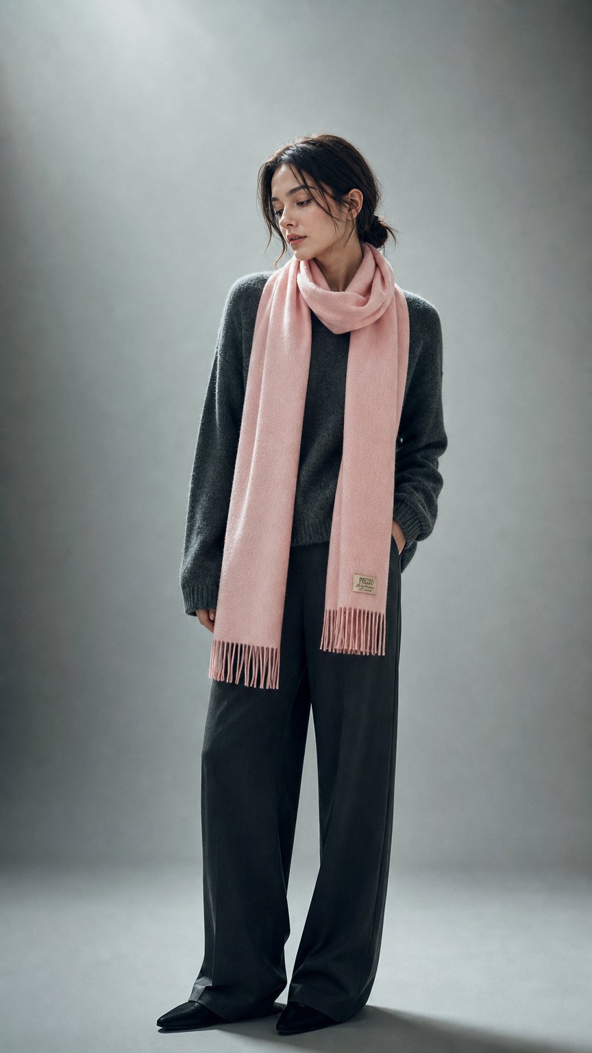 AI product shot of [PREZZO][선물포장] 프레조 100% 캐시미어 클래식 머플러 PULO (11color)