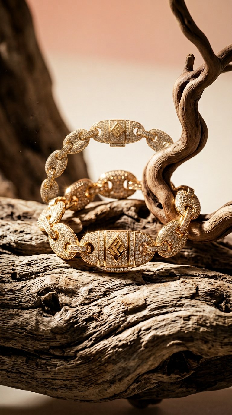 AI product shot of Diamond Ocean Link Bracelet (9mm)