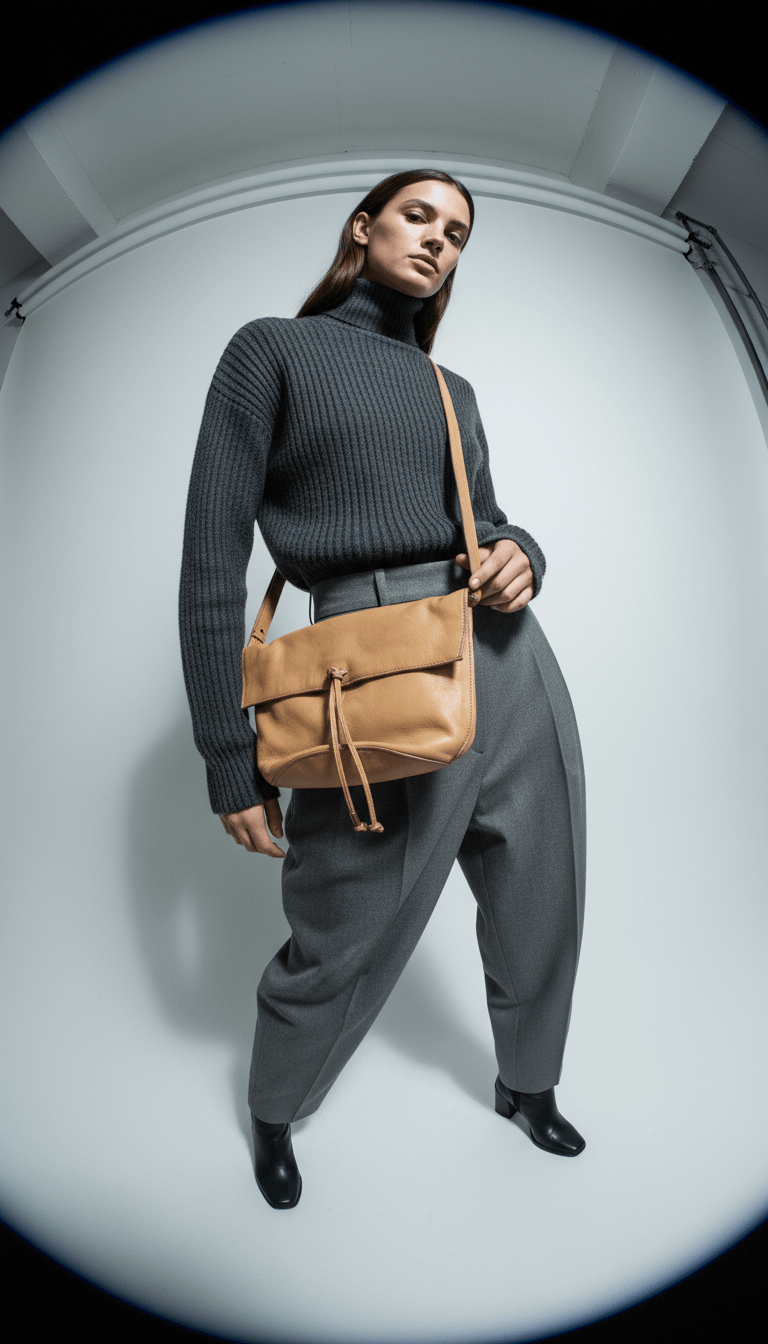 AI product shot of Lucky Brand Tan Leather Crossbody Bag