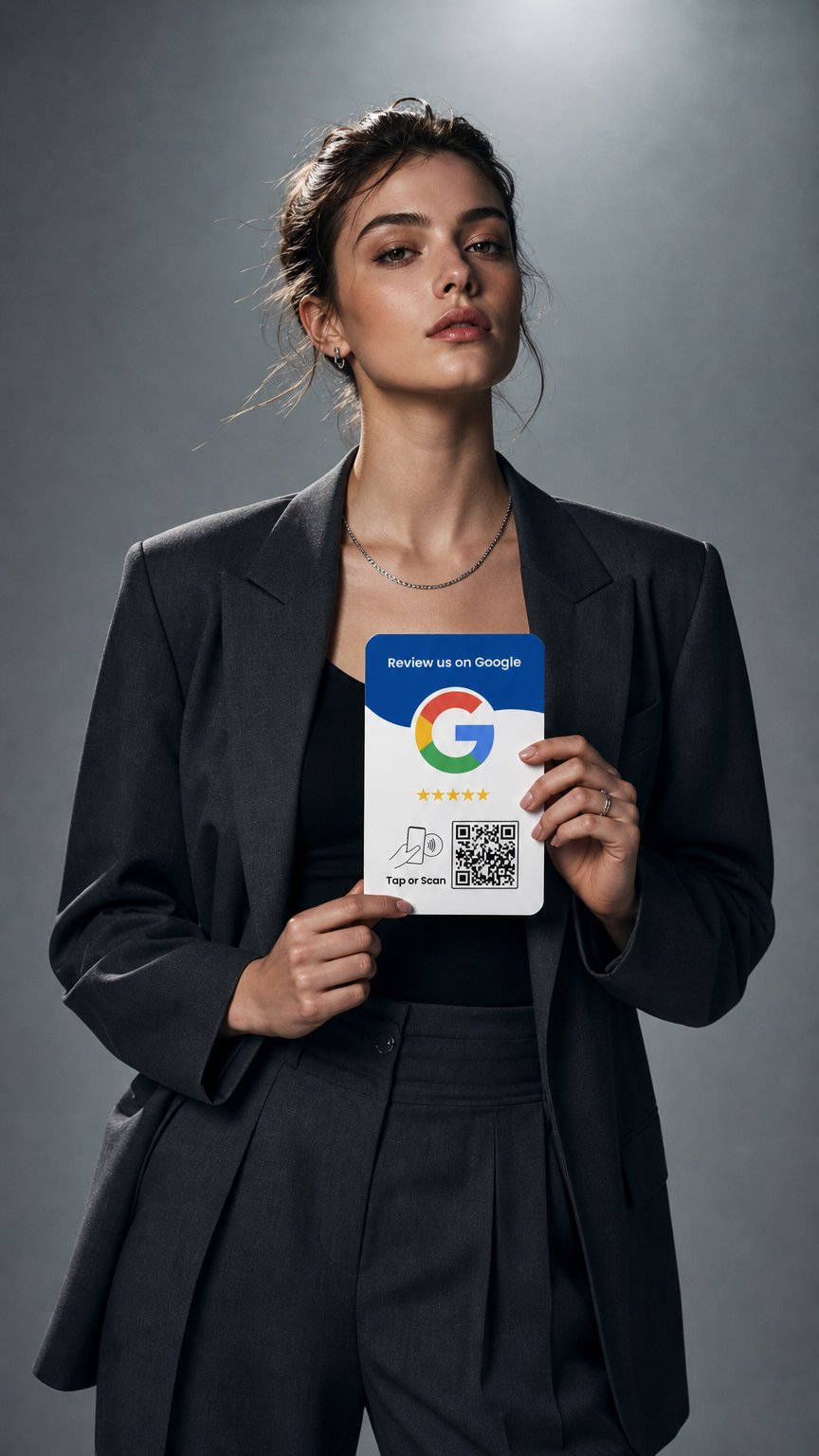 AI product shot of Google Review Card and Stand Bundle