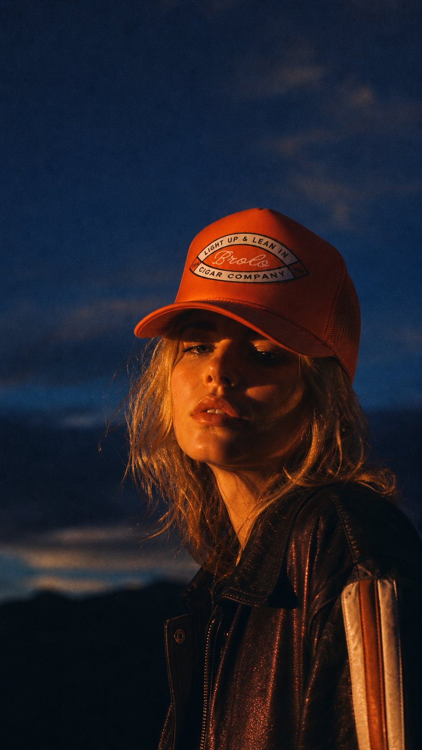 AI product shot of The Brolo Trucker *EMBER*