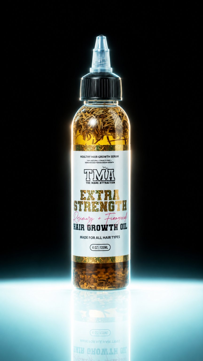 AI product shot of Jumbo Extra Strength Rosemary+Fenugreek Herbal Hair Growth Oil