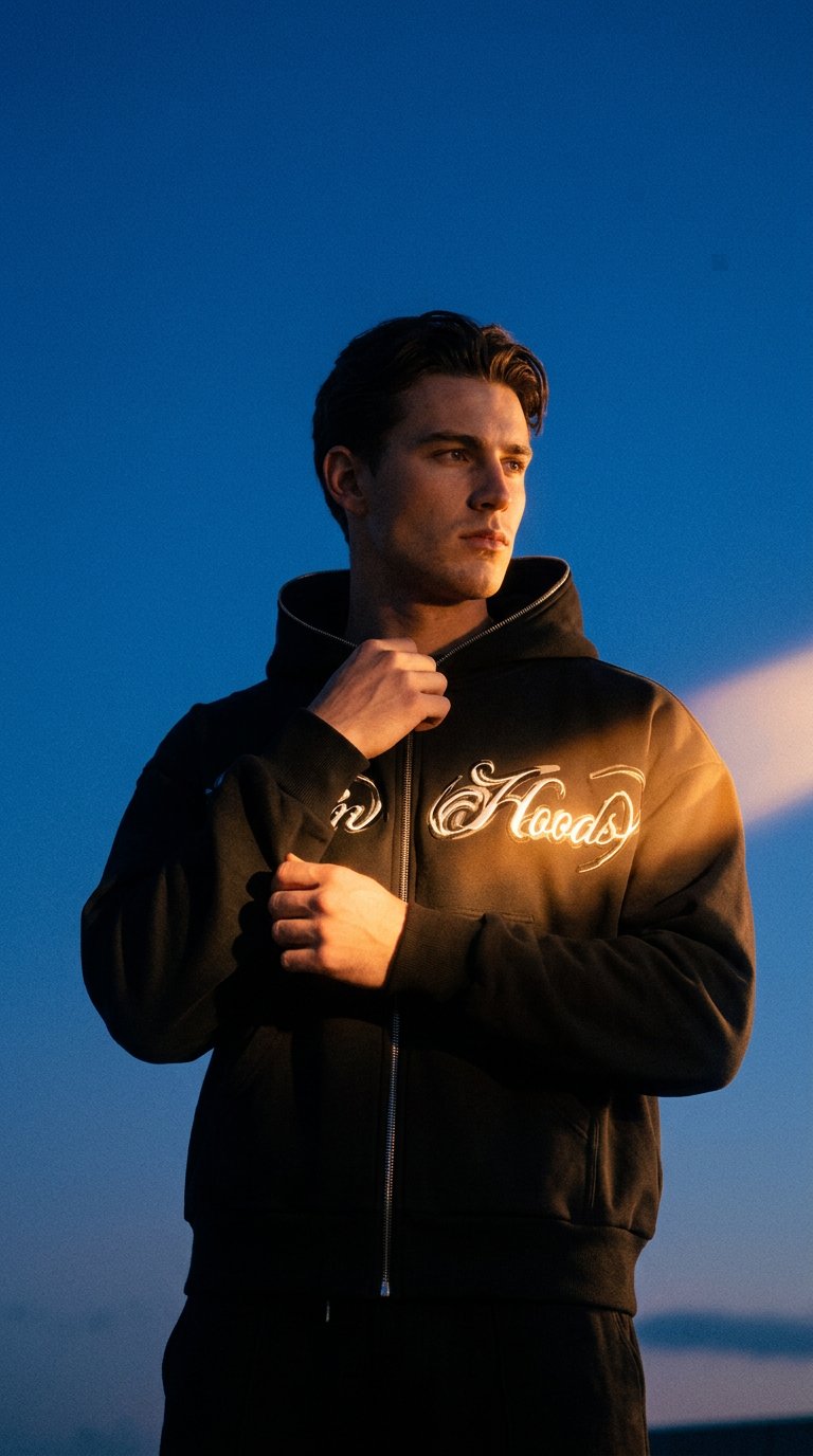 AI product shot of Fleeced Full-Zip Boxy Hoodie