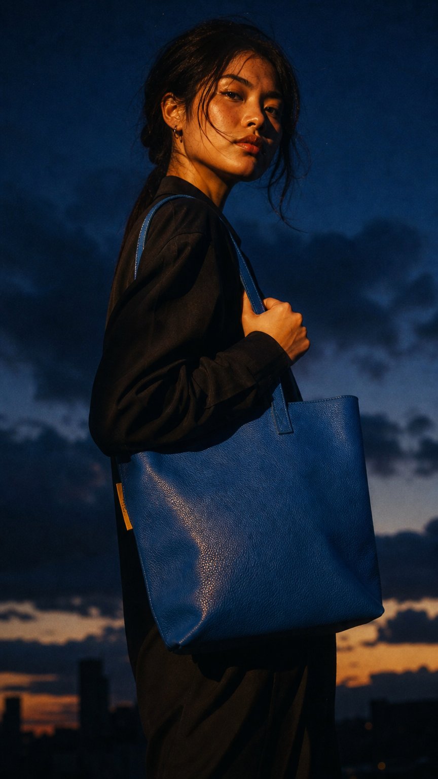 AI product shot of Leren shopper- Model Sophie