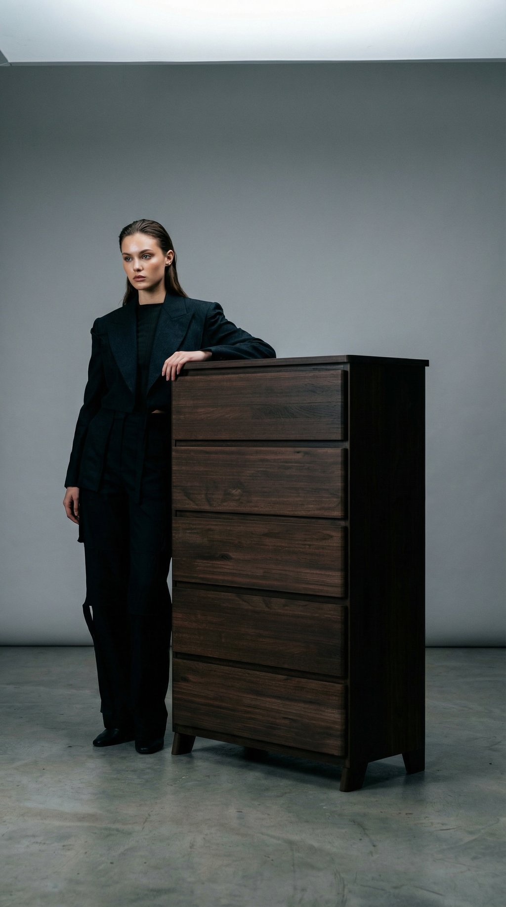 AI product shot of Rustic 5-Drawer Tall Dresser