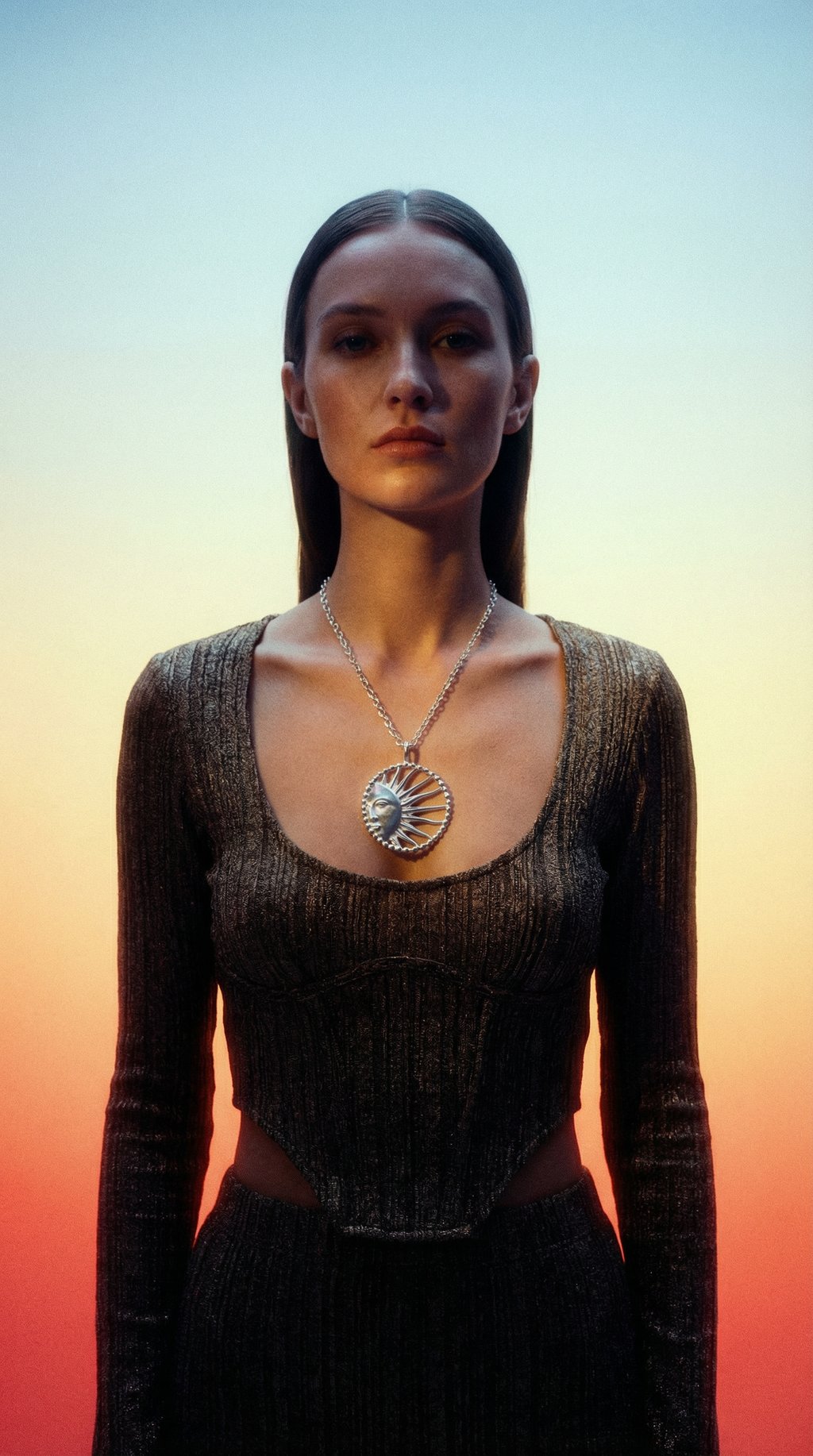 AI product shot of Sun Face Necklace