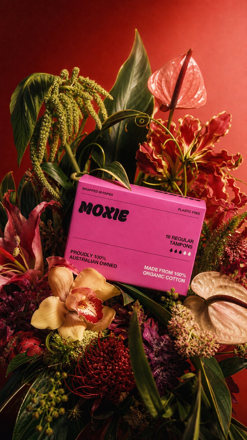 AI product shot of Moxie 100% organic cotton regular tampons 16pk