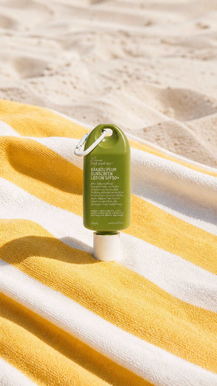 AI product shot of Kakadu Plum Sunscreen Lotion SPF50+ 75mL