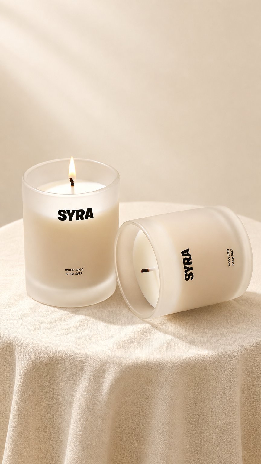 AI product shot of WOOD SAGE & SEA SALT CANDLE