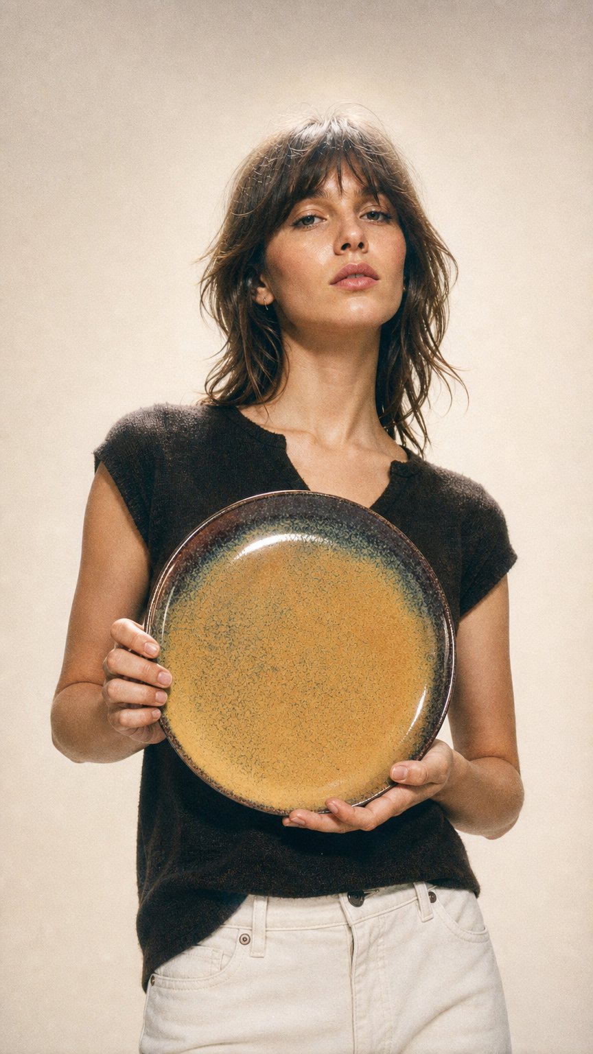 AI product shot of Traunstein Teller groß Caramel