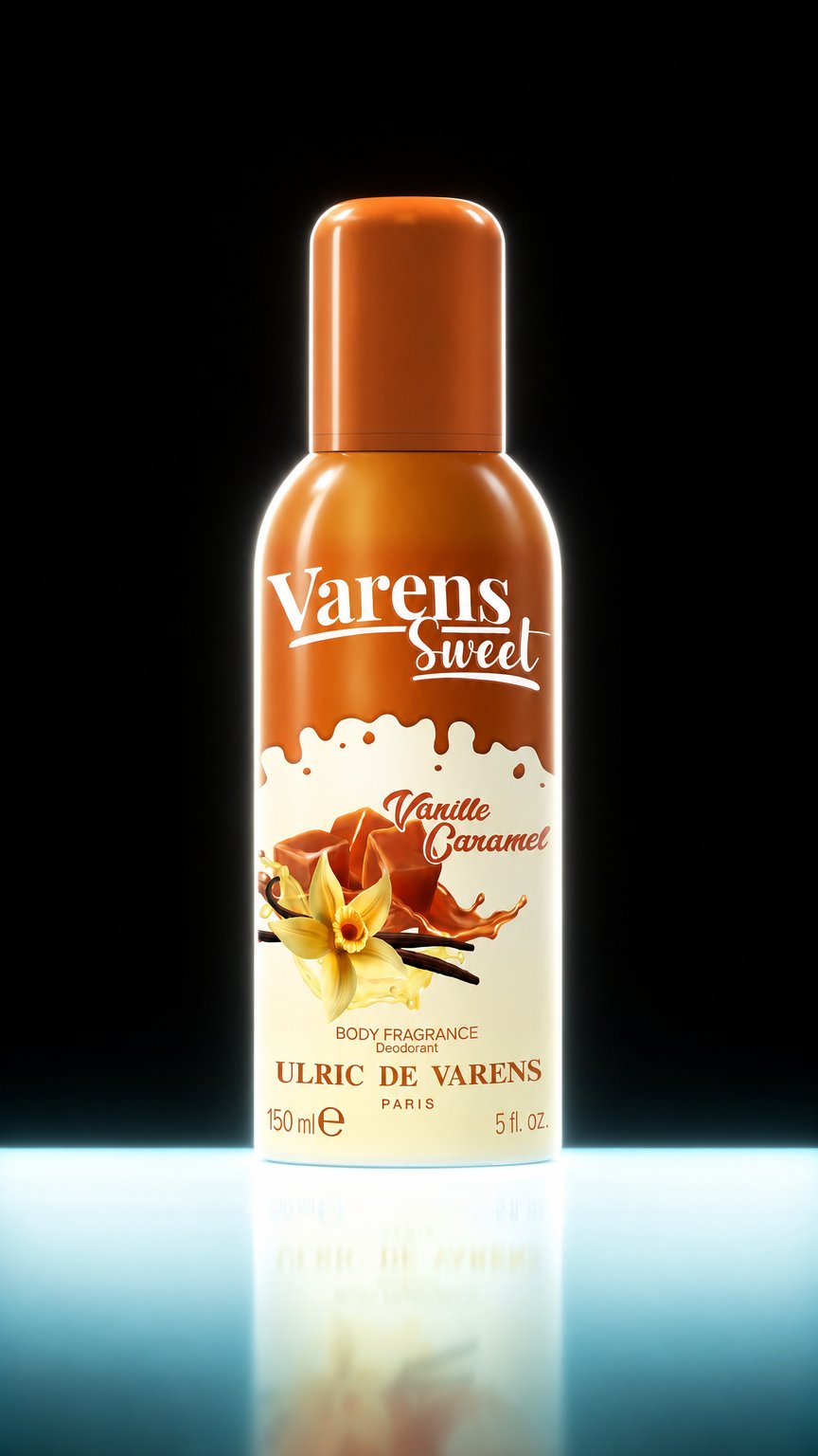 AI product shot of Varens Sweet Vanille Caramel Body Fragrance