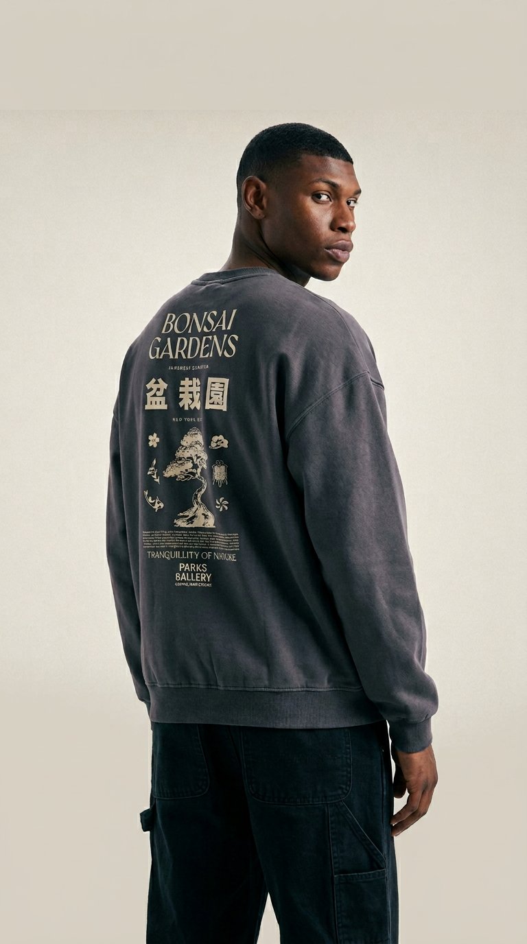 AI product shot of ONLY & SONS - Vintage fit sweatshirt met bonsai-print op de rug in antracietgrijs