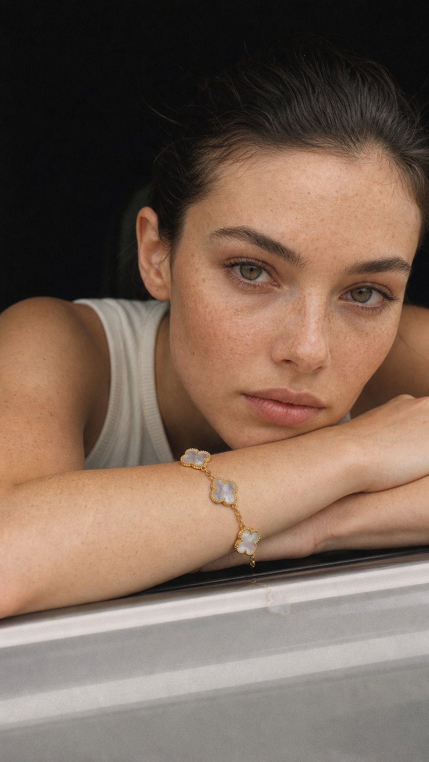 AI product shot of Charlotte Gold Clover Bracelet - Ash